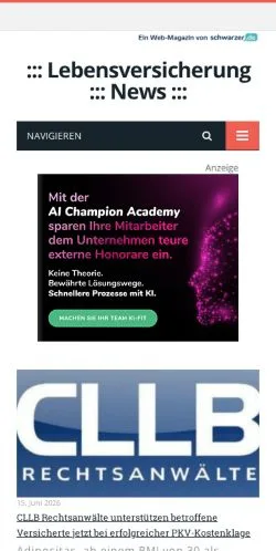 Anteprima del sito Lebensversicherung News, media di Germania per articoli sponsorizzati