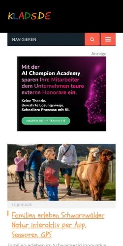 Förhandsvisning av webbplatsen klads Kinder, medium i Tyskland för sponsrade artiklar