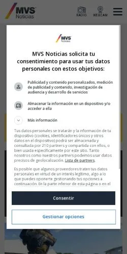 Anteprima del sito MVS Noticias, media di Spagna per articoli sponsorizzati