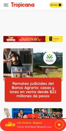 Anteprima del sito Tropicana Colombia, media di Colombia per articoli sponsorizzati