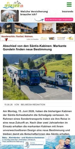 Anteprima del sito Reiseziele, media di Svizzera per articoli sponsorizzati