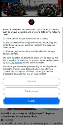 スポンサード記事向けのフランスメディア、Paddock GPのサイトプレビュー