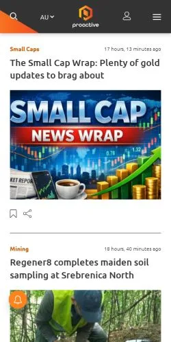 스폰서 기사용 오스트레일리아 매체 Proactive Investors 사이트 미리보기