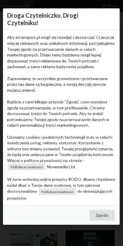 Anteprima del sito Etransport, media di Polonia per articoli sponsorizzati