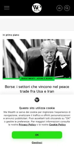 Forhåndsvisning av nettstedet We Wealth, medium fra Italia for sponsede artikler