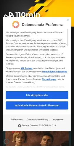 Preview of the 110min website, a media outlet in Germany for sponsored articles