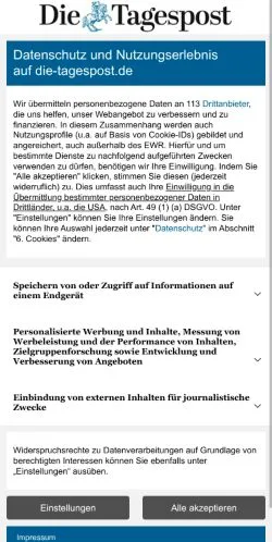 Aperçu du site Die Tagespost, média de Allemagne pour articles sponsorisés