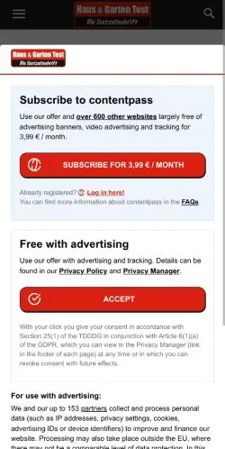 Anteprima del sito Haus & Garten Test, media di Germania per articoli sponsorizzati