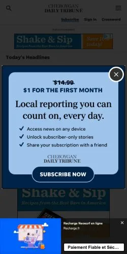Podgląd witryny Cheboygan Daily Tribune, medium z kraju Stany Zjednoczone do artykułów sponsorowanych