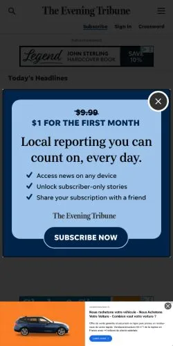 Vista previa del sitio Hornell Evening Tribune, medio de Estados Unidos para artículos patrocinados