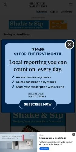 Anteprima del sito Hillsdale Daily News, media di Stati Uniti per articoli sponsorizzati