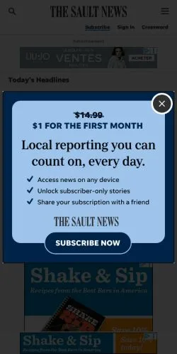 Anteprima del sito Sault Ste. Marie Evening News, media di Stati Uniti per articoli sponsorizzati