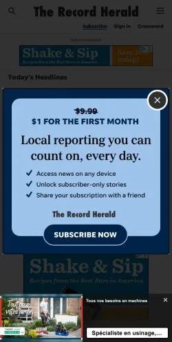 스폰서 기사용 미국 매체 Waynesboro Record Herald 사이트 미리보기