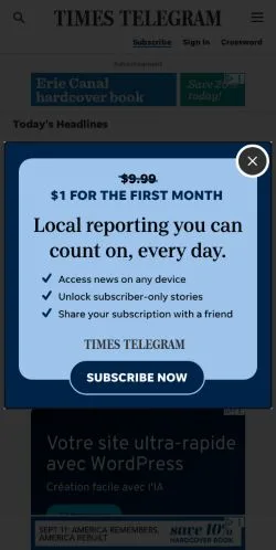 Forhåndsvisning av nettstedet The Time Telegram, medium fra USA for sponsede artikler