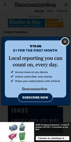 스폰서 기사용 미국 매체 Seacoastonline 사이트 미리보기
