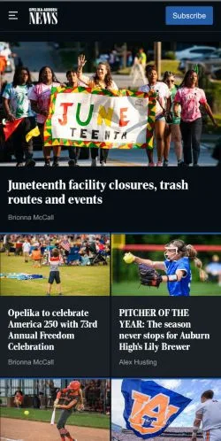 Vista previa del sitio Opelika Auburn News, medio de Estados Unidos para artículos patrocinados