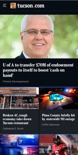 Forhåndsvisning av nettstedet Arizona Daily Star, medium fra USA for sponsede artikler