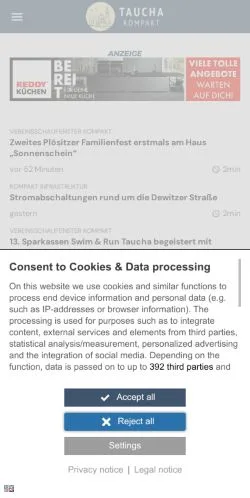 Anteprima del sito Taucha Kompakt, media di Germania per articoli sponsorizzati