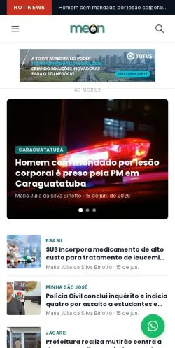 Vista previa del sitio MEON, medio de Brasil para artículos patrocinados
