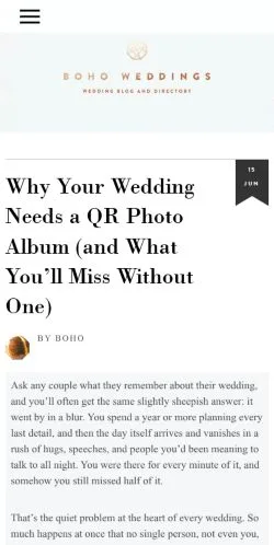 Anteprima del sito Boho Weddings, media di Regno Unito per articoli sponsorizzati