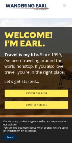 Vista previa del sitio Wandering Earl, medio de Estados Unidos para artículos patrocinados