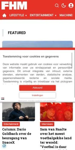 Aperçu du site FHM, média de Pays-Bas pour articles sponsorisés