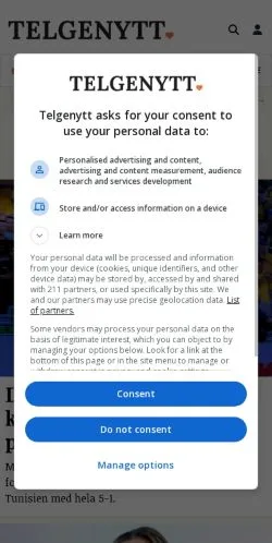 Anteprima del sito Telgenytt, media di Svezia per articoli sponsorizzati