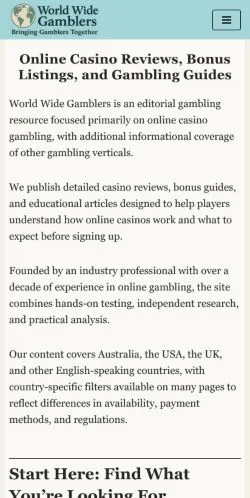 Preview of the World Wide Gamblers website, a media outlet in United States for sponsored articles