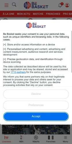 スポンサード記事向けのフランスメディア、BeBasketのサイトプレビュー