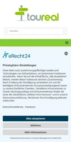 スポンサード記事向けのドイツメディア、Toureal Reisemagazinのサイトプレビュー