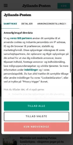 Aperçu du site Jyllands-Posten, média de Danemark pour articles sponsorisés