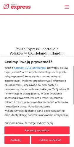 Podgląd witryny Polish Express, medium z kraju Polska do artykułów sponsorowanych