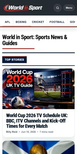 Anteprima del sito World In Sport, media di Regno Unito per articoli sponsorizzati