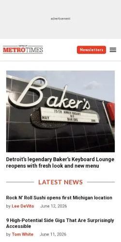 Voorbeeld van de site Detroit Metro Times, medium uit Verenigde Staten voor gesponsorde artikelen