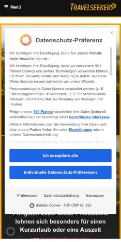 Anteprima del sito Travelseeker, media di Germania per articoli sponsorizzati
