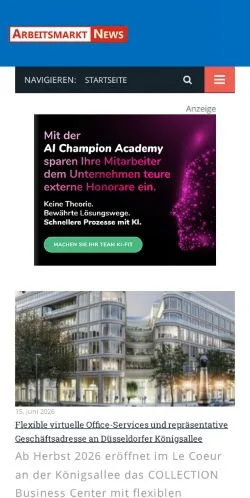 Anteprima del sito Arbeitsmarkt News, media di Germania per articoli sponsorizzati