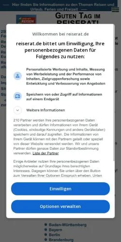 Vista previa del sitio Reise Rat, medio de Alemania para artículos patrocinados