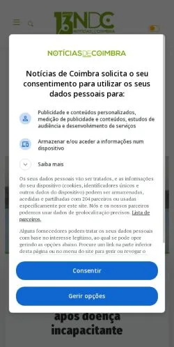 Podgląd witryny Notícias de Coimbra, medium z kraju Portugalia do artykułów sponsorowanych