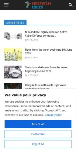 Anteprima del sito Enterprise Times, media di Regno Unito per articoli sponsorizzati
