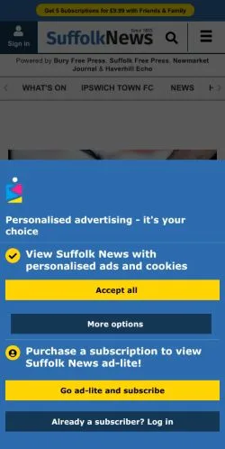 Anteprima del sito Suffolk News, media di Regno Unito per articoli sponsorizzati