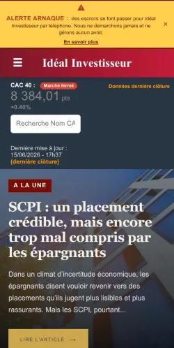 Anteprima del sito Idéal Investisseur, media di Francia per articoli sponsorizzati