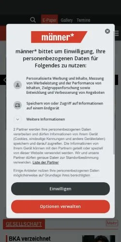 Anteprima del sito Männer*, media di Germania per articoli sponsorizzati