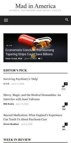 Anteprima del sito Mad in America, media di Stati Uniti per articoli sponsorizzati