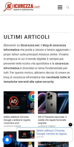 Vista previa del sitio Sicurezza Informatica, medio de Italia para artículos patrocinados