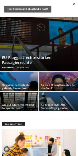 Anteprima del sito TRAVELbusiness B2B, media di Austria per articoli sponsorizzati
