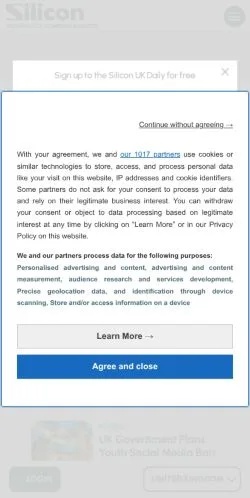 Anteprima del sito Silicon UK, media di Regno Unito per articoli sponsorizzati