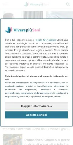 Vista previa del sitio Vivere Più Sani, medio de Italia para artículos patrocinados