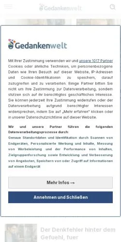 Anteprima del sito Gedankenwelt, media di Germania per articoli sponsorizzati
