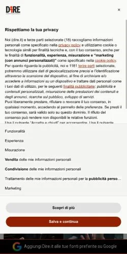 Forhåndsvisning av nettstedet Agenzia Dire, medium fra Italia for sponsede artikler
