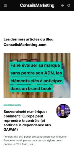 Anteprima del sito Conseils Marketing, media di Francia per articoli sponsorizzati